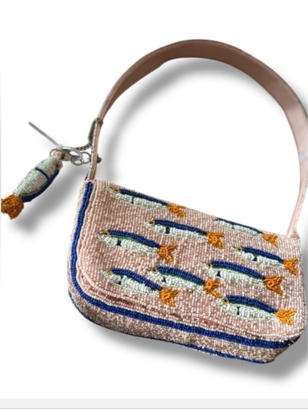 💕▪️Made In India▪️ Pink Sardine Beaded Fish Shoulder Bag - Picture 4 of 5